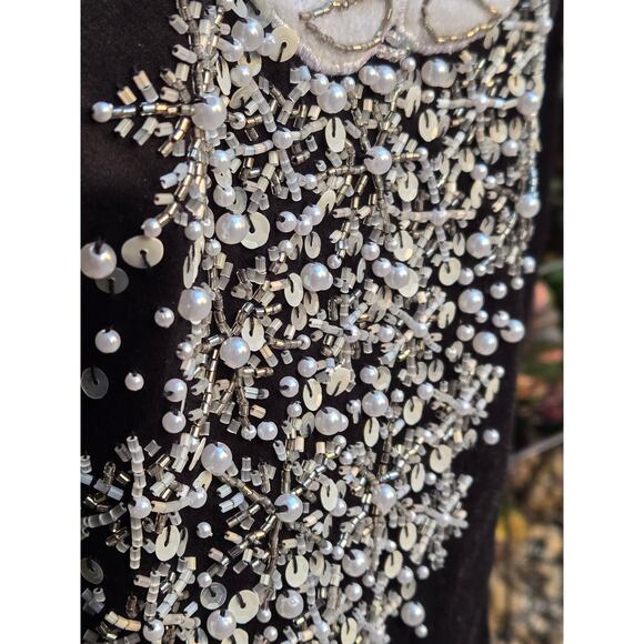 Vintage BEREK 2 Black Christmas Jacket, Santa Clause, Pearl Beads, Sequins, SM - Picture 7 of 8